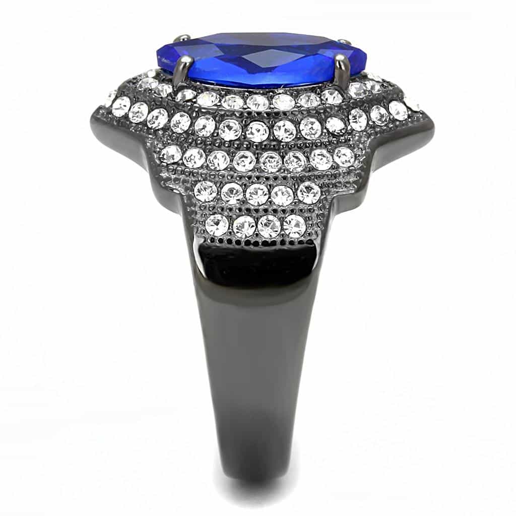 Stainless Steel Black IP Blue Sapphire Marquise CZ Pave Star Ring view 7