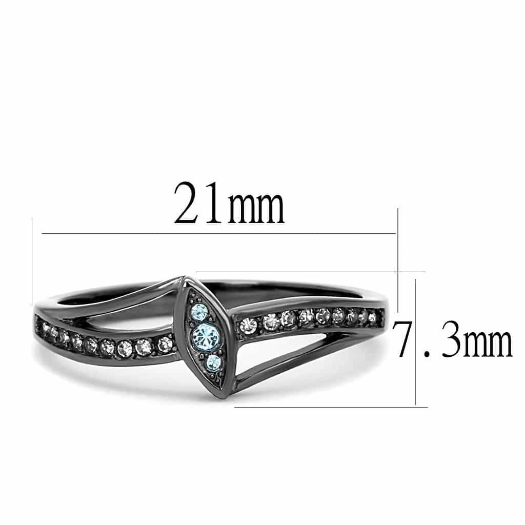 Stainless Steel Black IP Aquamarine Marquise CZ Pave Bypass Ring view 3
