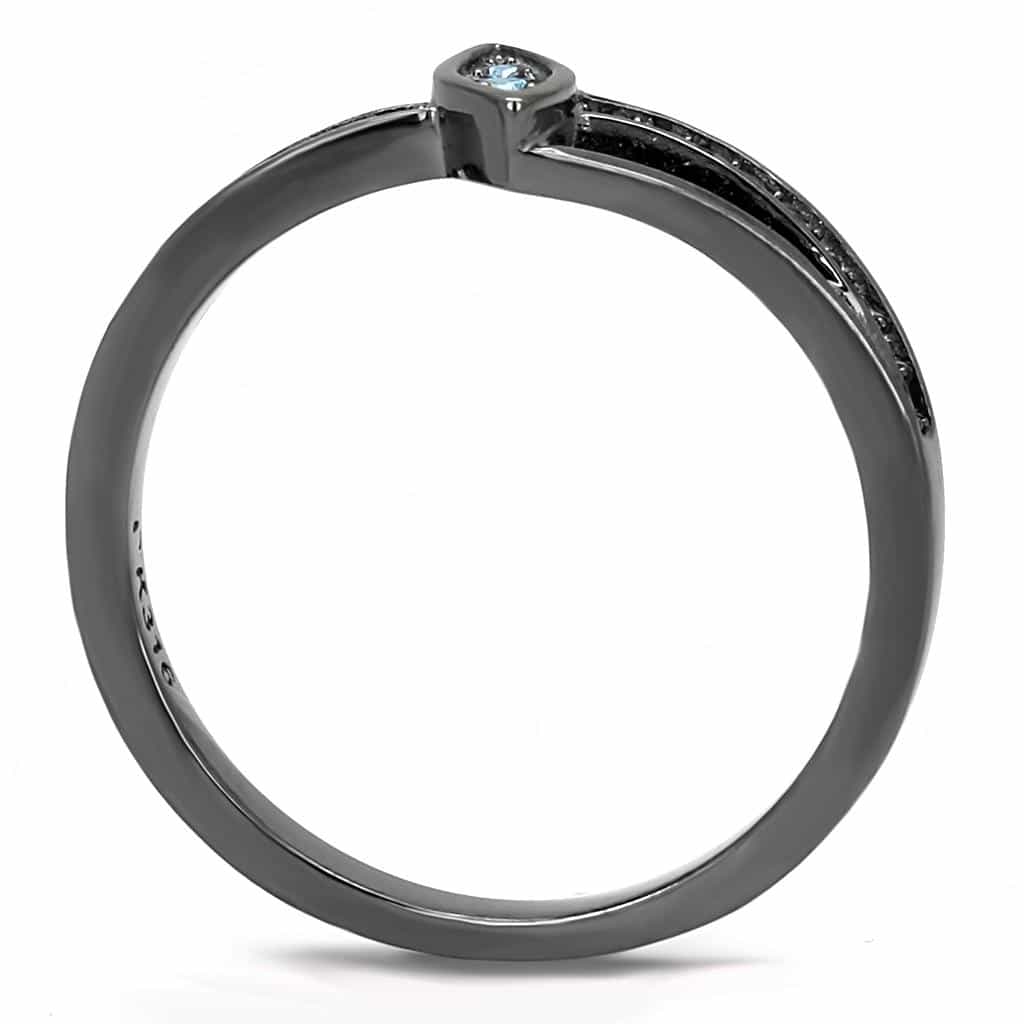 Stainless Steel Black IP Aquamarine Marquise CZ Pave Bypass Ring view 5