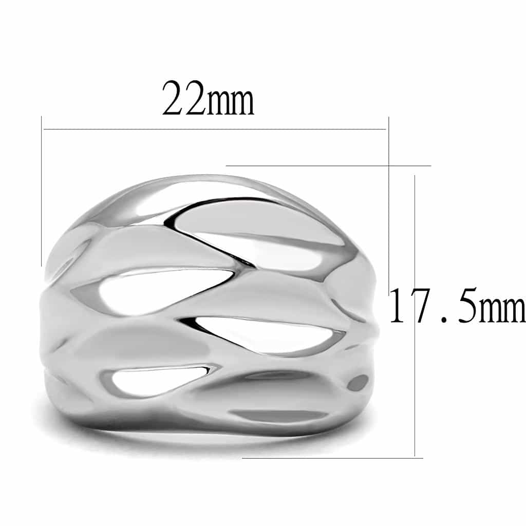Stainless Steel Silver Polished Leaf Shell Carved Wide Dome Ring view 3