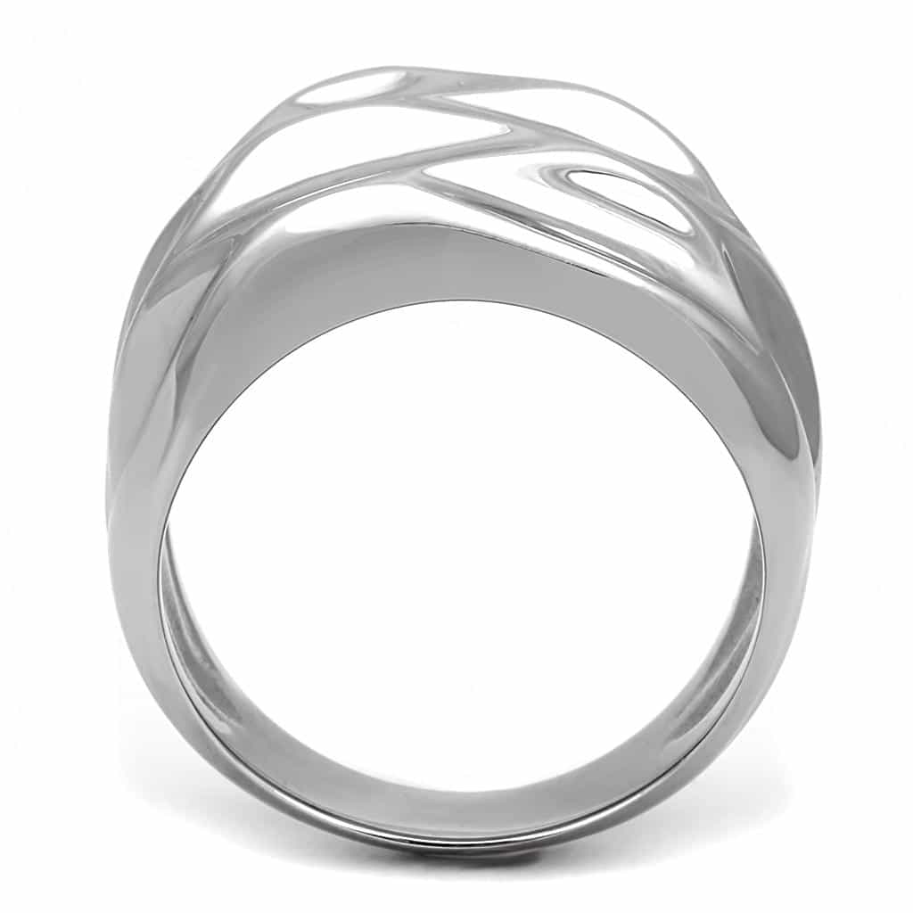Stainless Steel Silver Polished Leaf Shell Carved Wide Dome Ring view 5