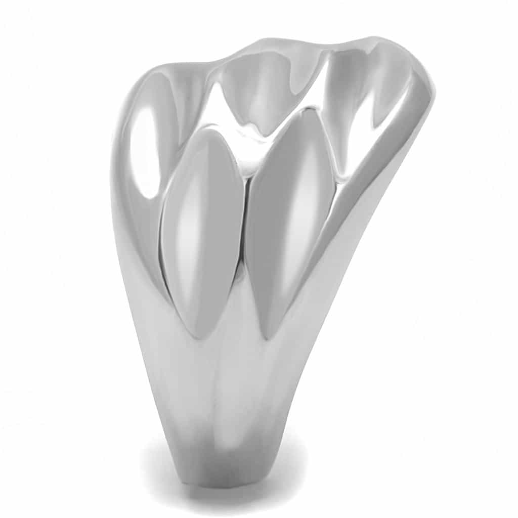 Stainless Steel Silver Polished Leaf Shell Carved Wide Dome Ring view 7