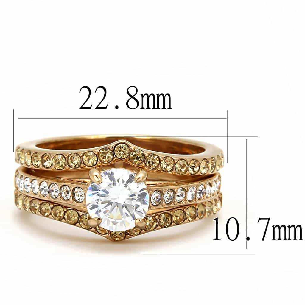 Stainless Steel Rose Gold IP CZ Round Pave Solitaire Stack Ring view 3