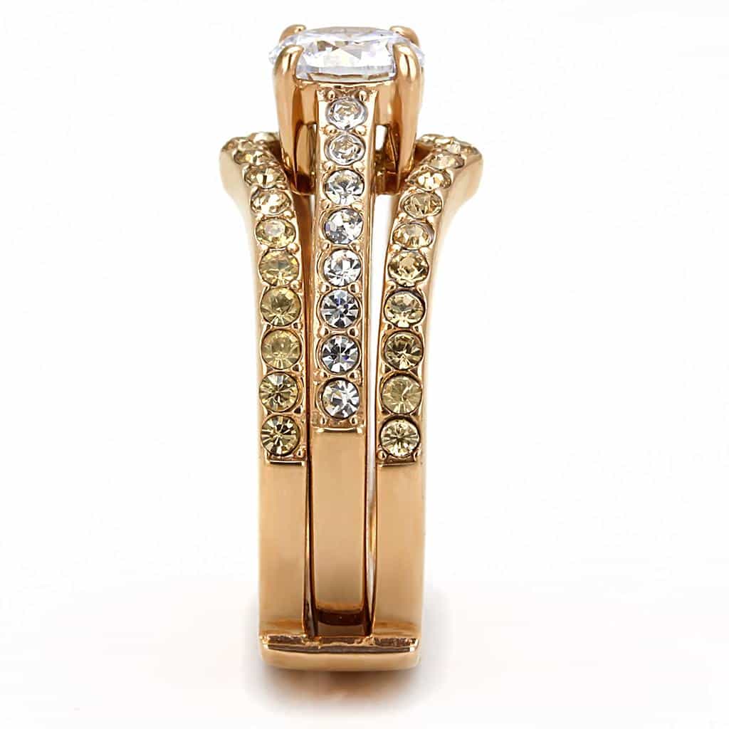 Stainless Steel Rose Gold IP CZ Round Pave Solitaire Stack Ring view 9