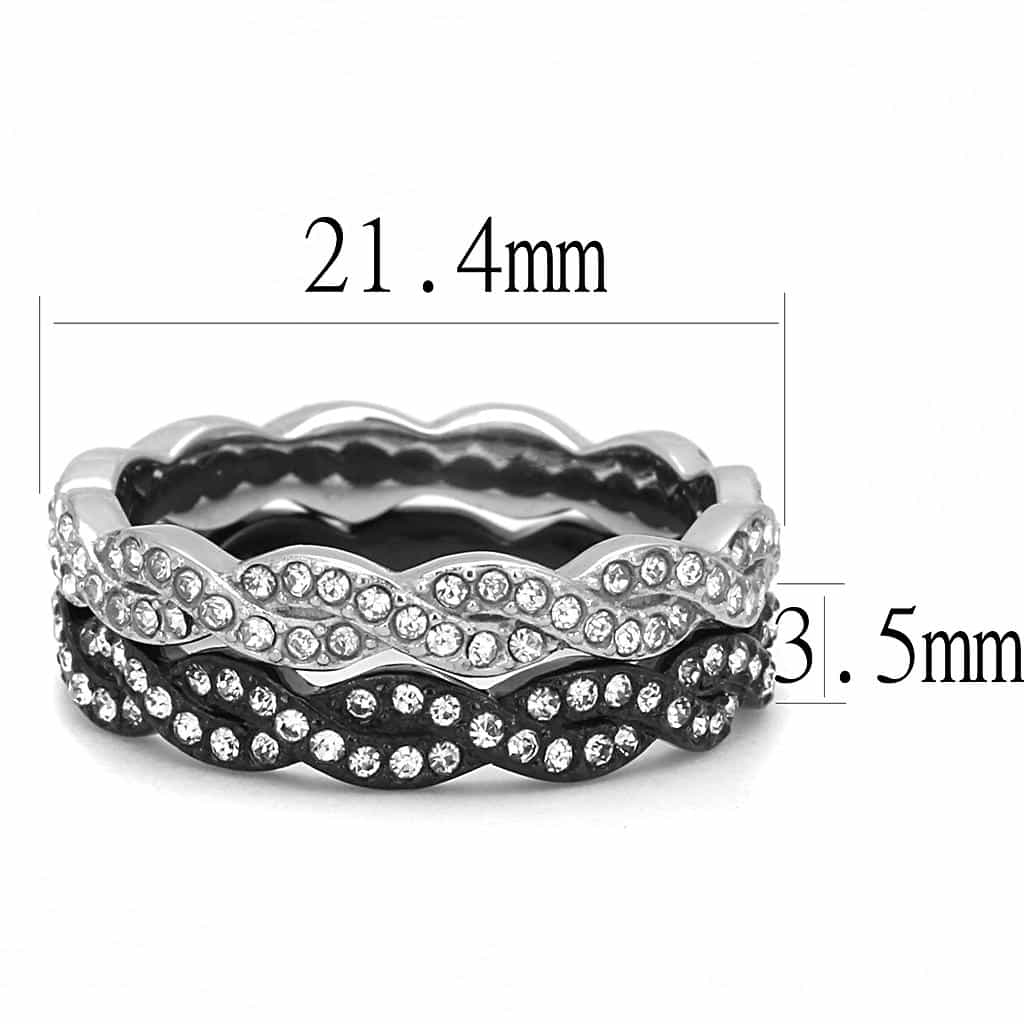 Stainless Steel Black IP CZ Pave Wave Twist Eternity Stack Ring view 3