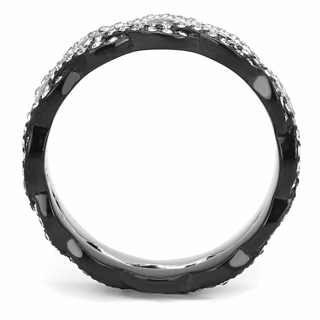 Stainless Steel Black IP CZ Pave Wave Twist Eternity Stack Ring view 5