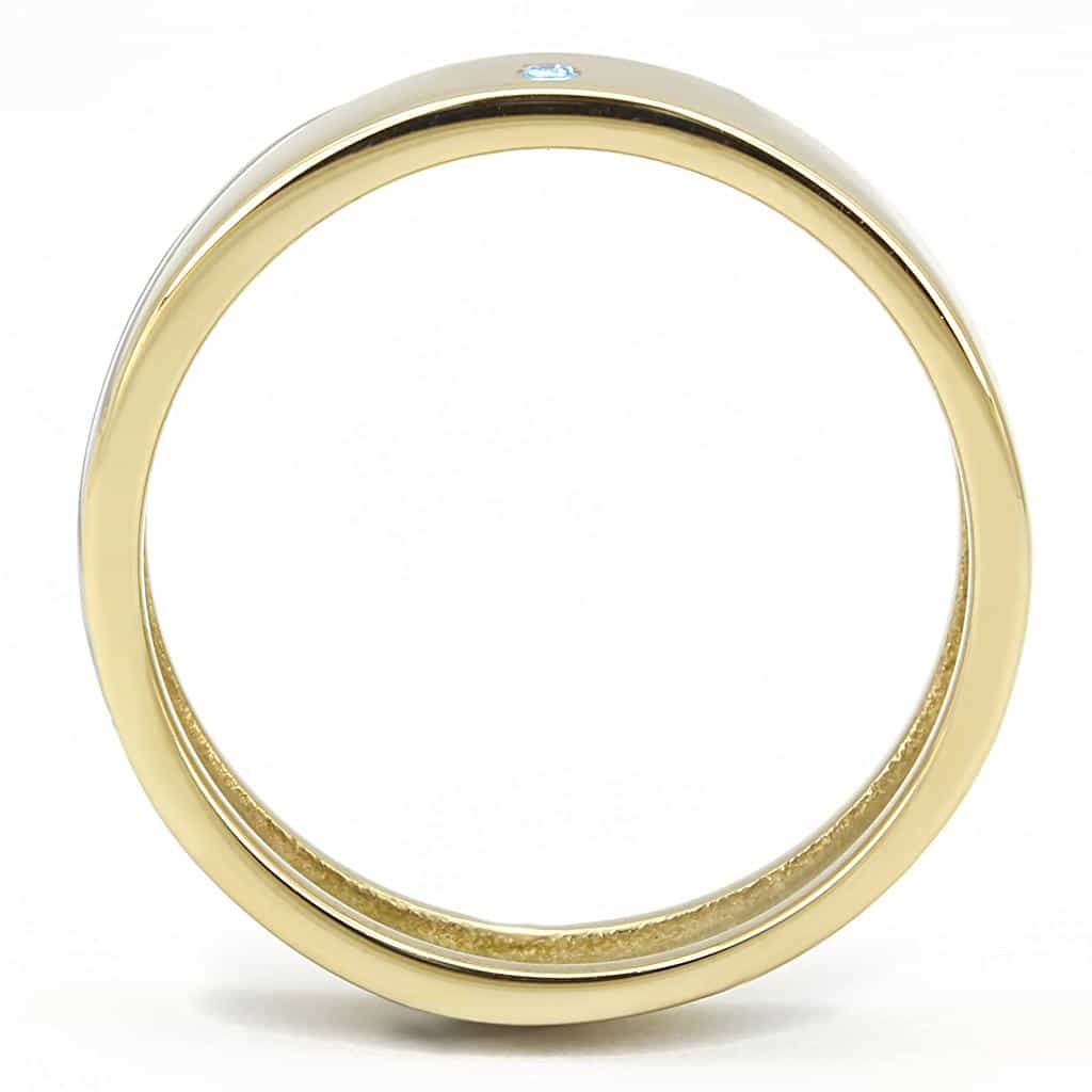 Stainless Steel Gold IP Aquamarine CZ Bezel Polished Satin Ring view 5