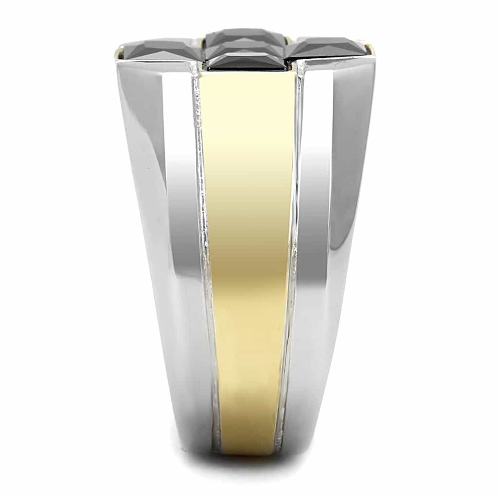 Stainless Steel Two-Tone Gold Black Onyx Princess Cross Mens Ring view 7