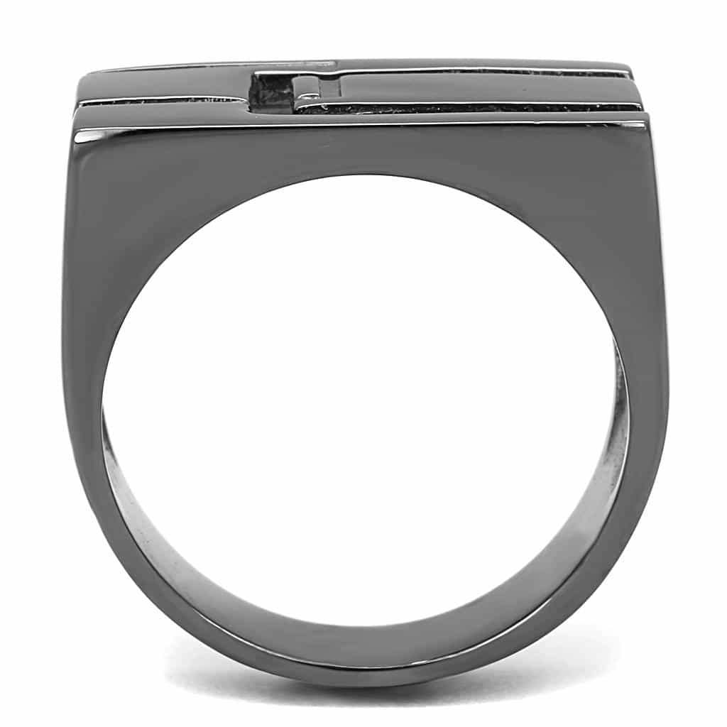 Stainless Steel Black IP Polished Geometric Flat Top Mens Ring view 5