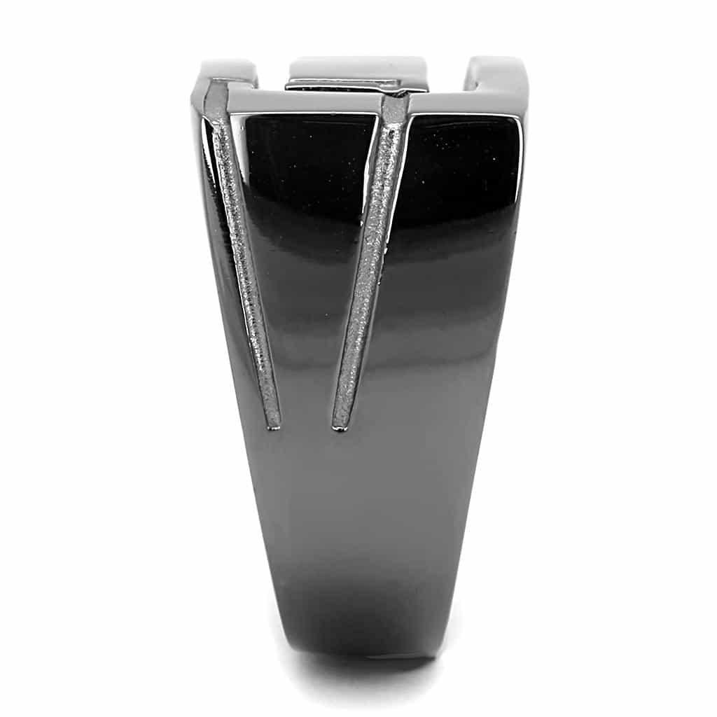 Stainless Steel Black IP Polished Geometric Flat Top Mens Ring view 7