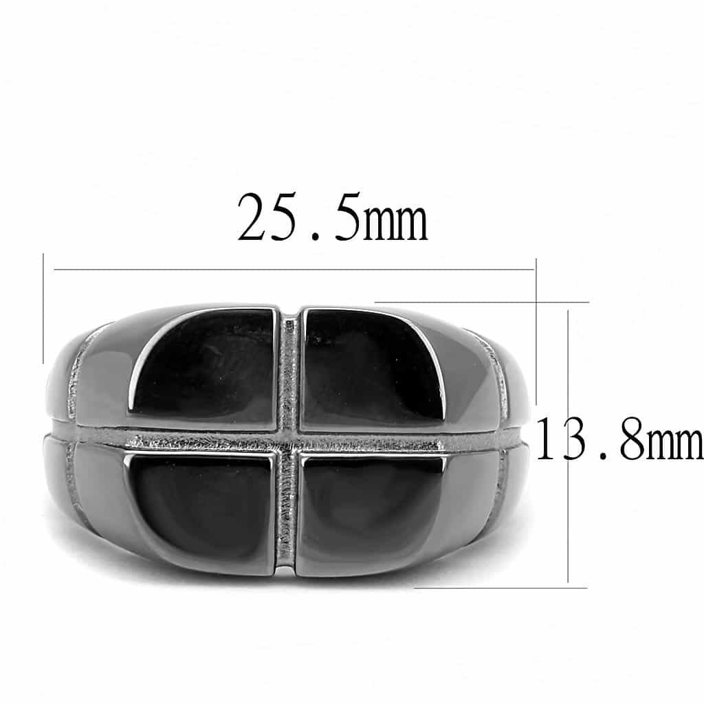 Stainless Steel Black IP Polished Cross Segment Wide Band Ring view 3