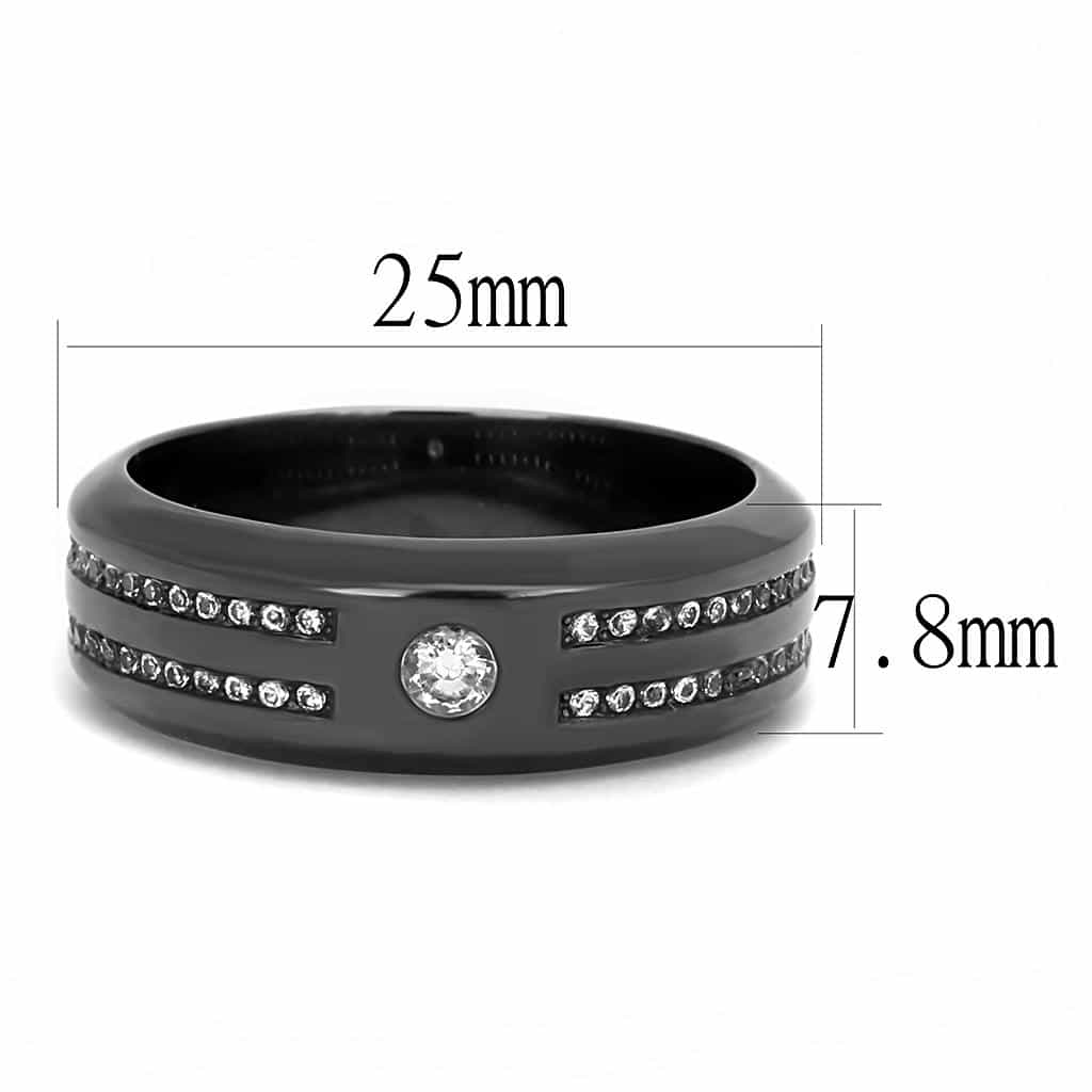 Stainless Steel Black IP CZ Bezel Channel Cross Band Ring view 3