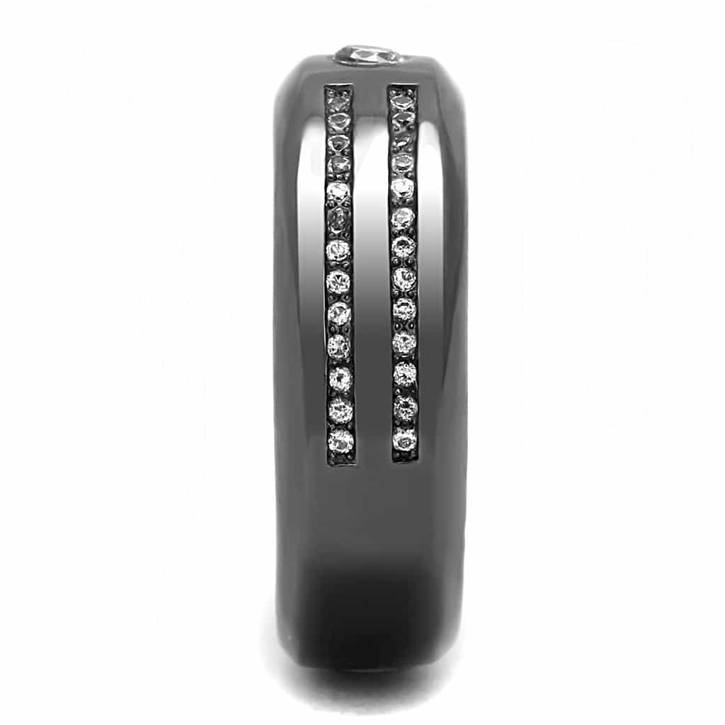 Stainless Steel Black IP CZ Bezel Channel Cross Band Ring view 7
