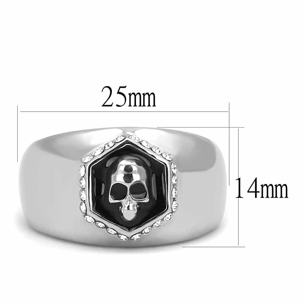 Stainless Steel Silver Skull CZ Halo Hexagon Signet Biker Ring view 3