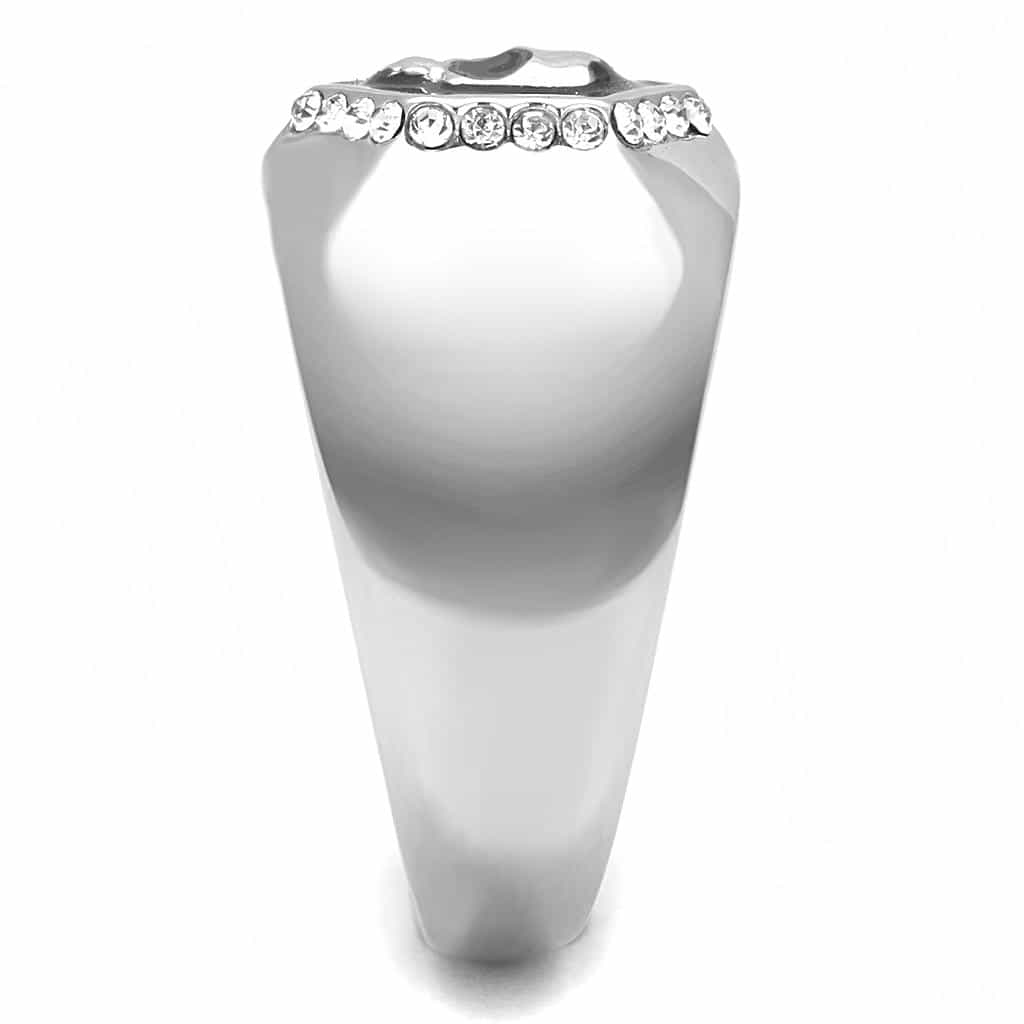 Stainless Steel Silver Skull CZ Halo Hexagon Signet Biker Ring view 7