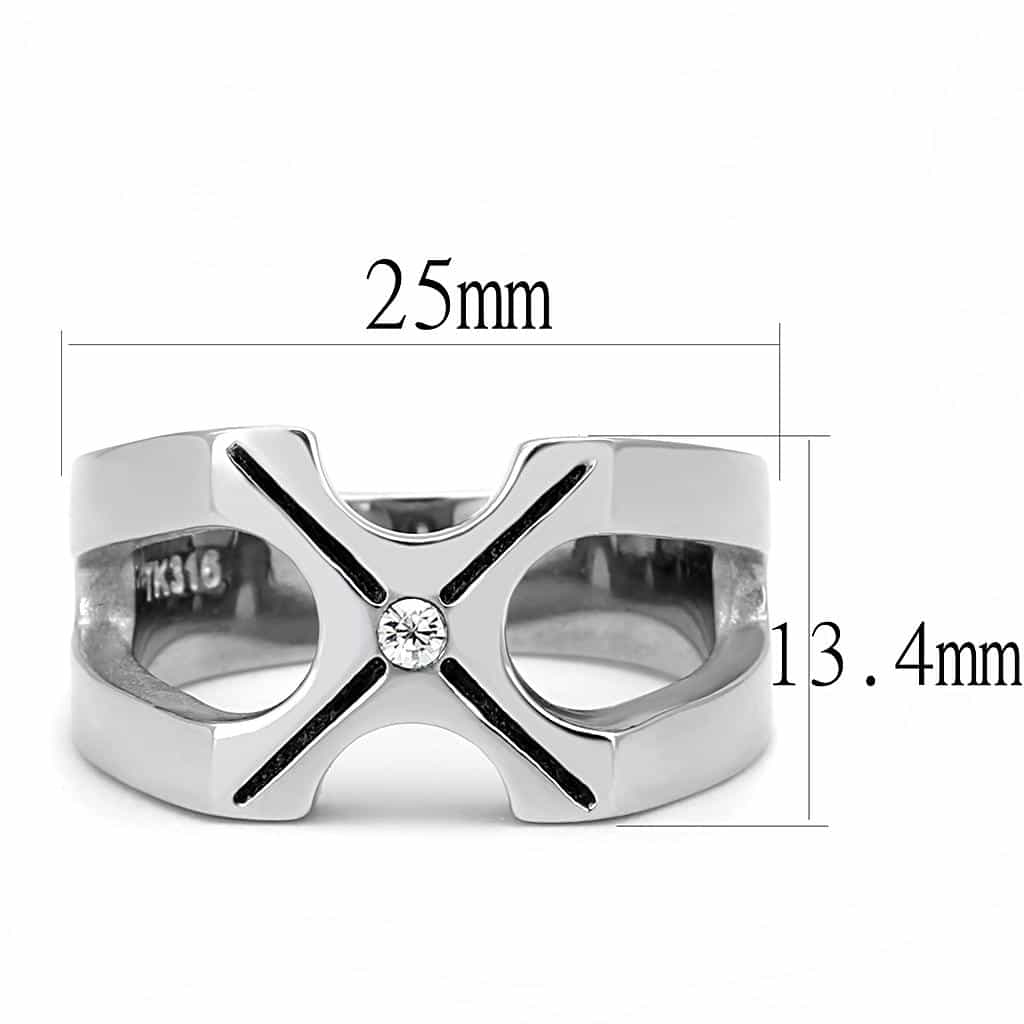 Stainless Steel CZ Cross Cutout Mens Wide Band Ring view 3