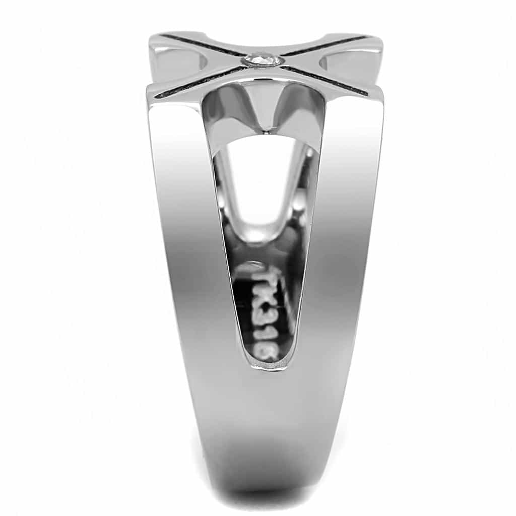 Stainless Steel CZ Cross Cutout Mens Wide Band Ring view 7