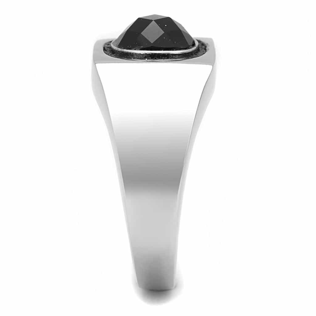 Stainless Steel Silver Black Onyx Cushion Faceted Polished Ring view 7