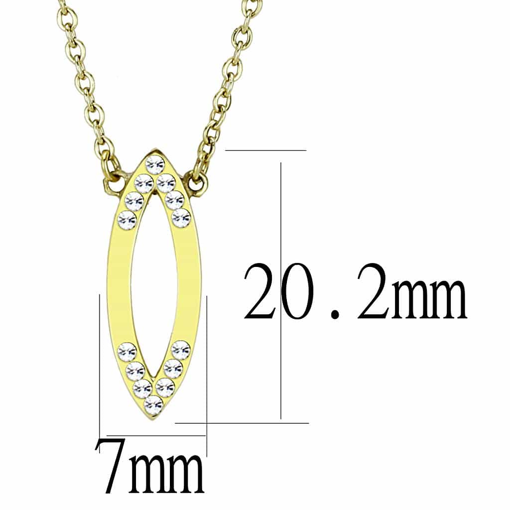 Stainless Steel Gold IP CZ Pave Marquise Leaf Pendant Necklace view 3