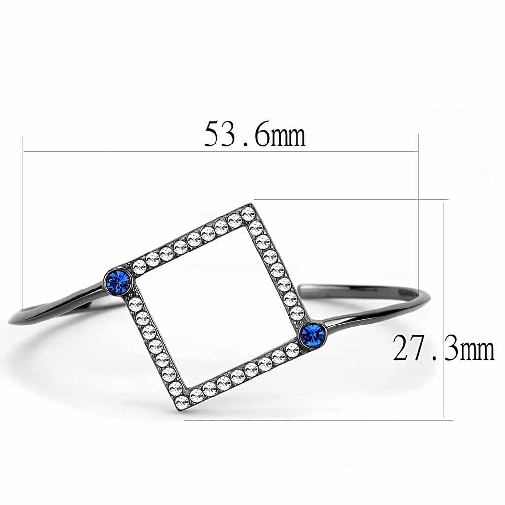 Stainless Steel Black IP CZ Pave Blue Sapphire Square Bracelet view 3
