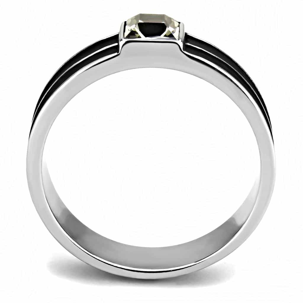 Stainless Steel Silver Black Enamel CZ Princess Star Band Ring view 5