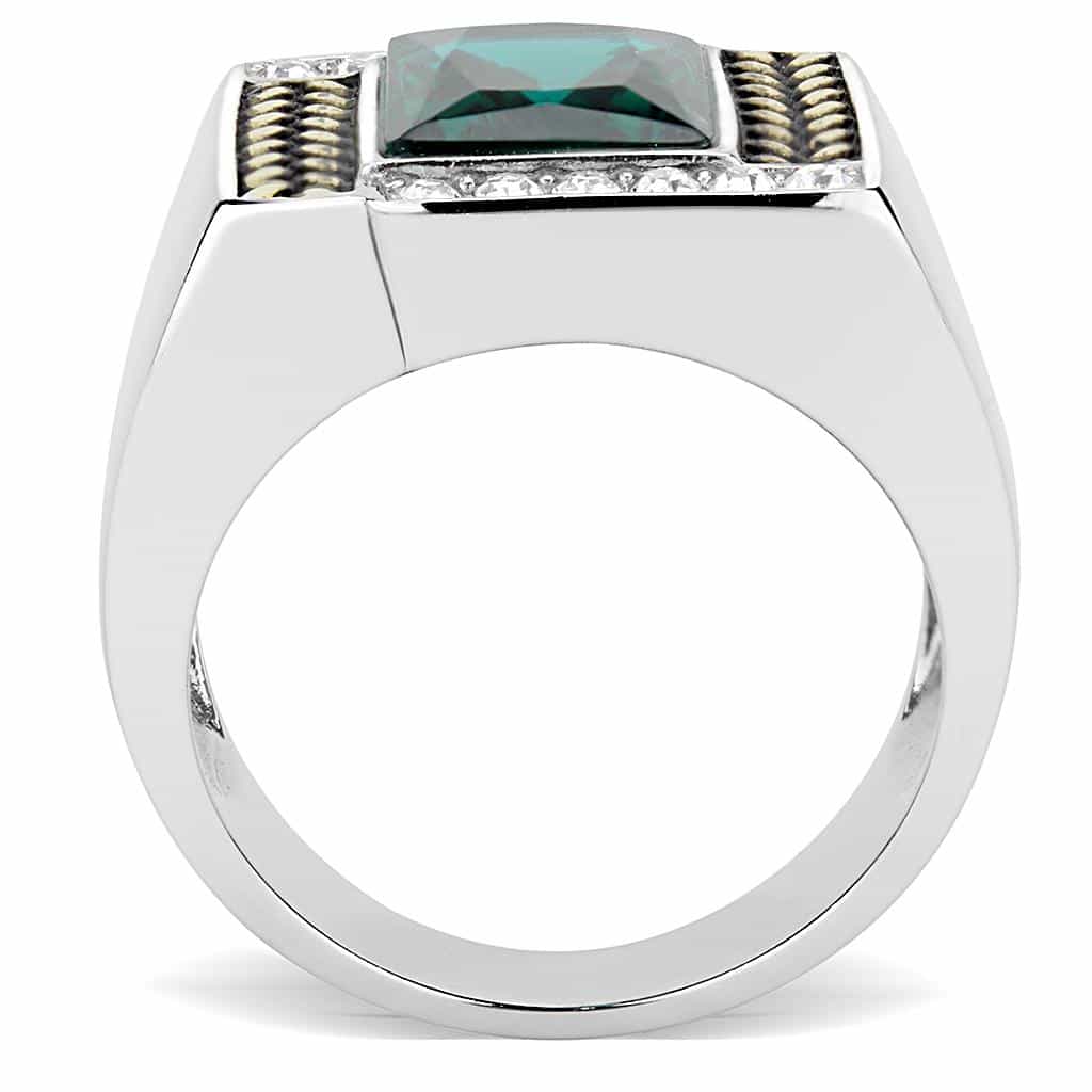 Stainless Steel Two-Tone Gold Silver Emerald Green Princess Ring view 5