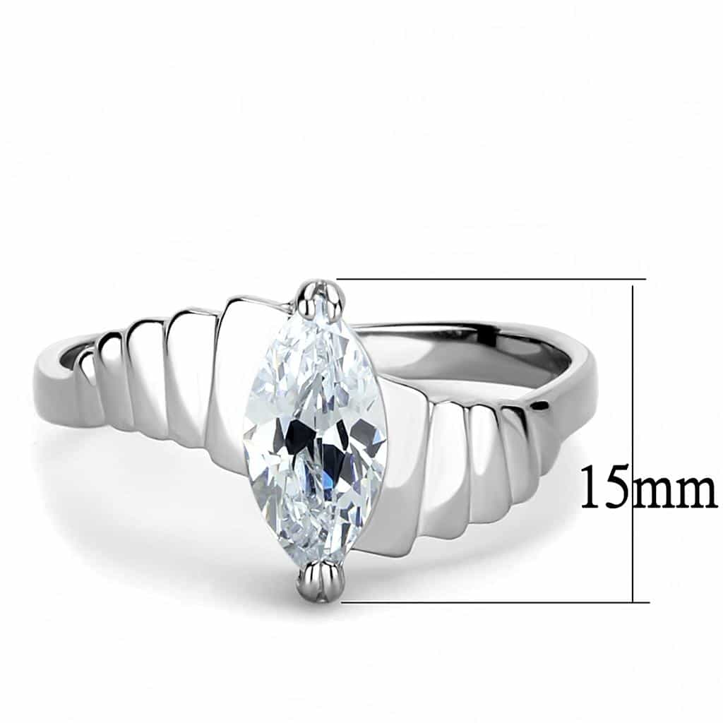 Stainless Steel CZ Marquise Bar Set Triple Groove Ring view 3