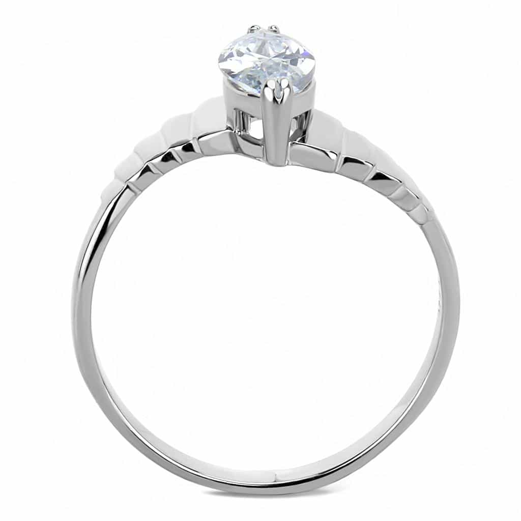 Stainless Steel CZ Marquise Bar Set Triple Groove Ring view 5