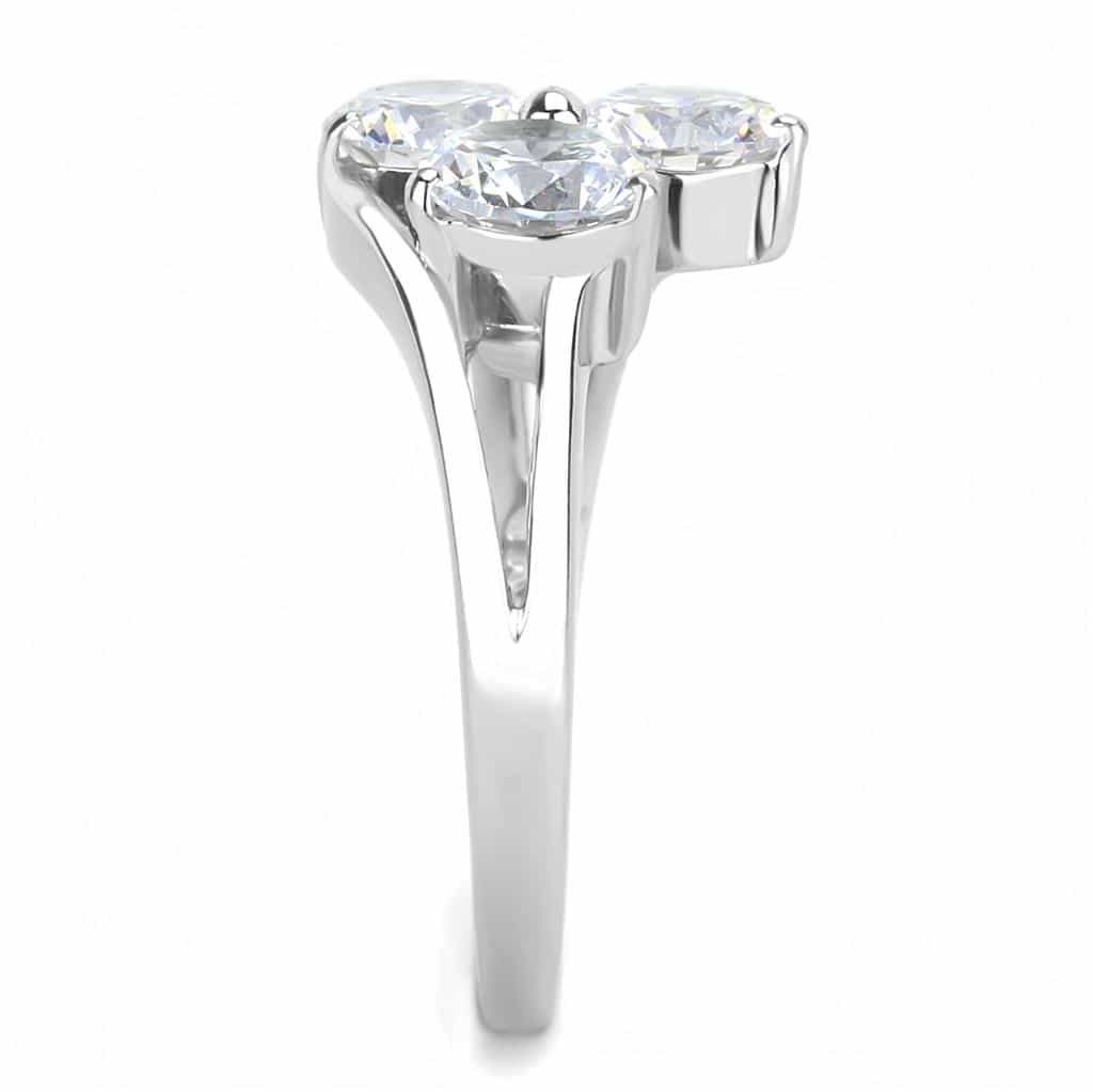 Stainless Steel CZ Round Double Bypass Solitaire Ring view 7