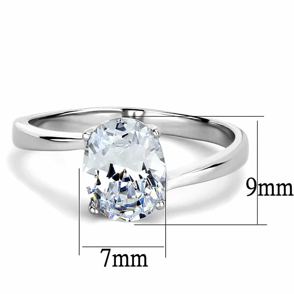 Stainless Steel CZ Oval Four Prong Solitaire Ring view 3