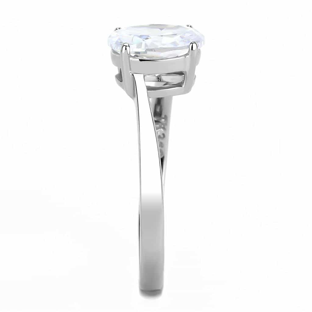 Stainless Steel CZ Oval Four Prong Solitaire Ring view 7