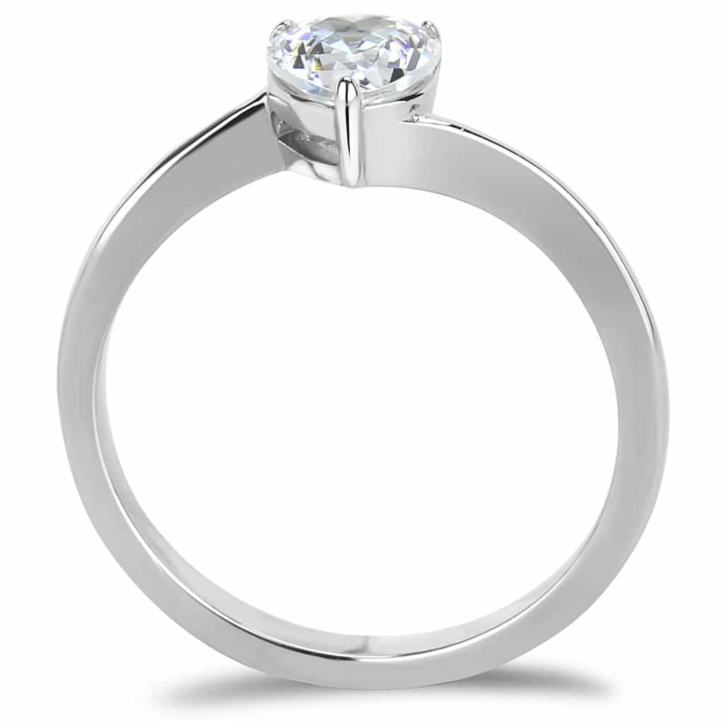 Stainless Steel CZ Heart Prong Thin Solitaire Ring view 5
