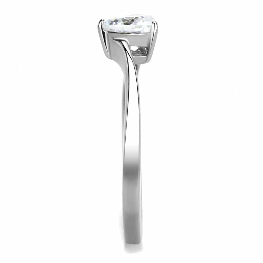 Stainless Steel CZ Heart Prong Thin Solitaire Ring view 7