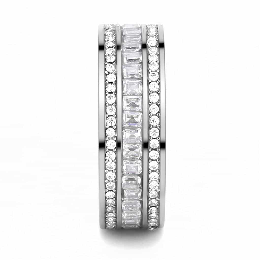 Stainless Steel CZ Pave Triple Row Eternity Band Ring view 7