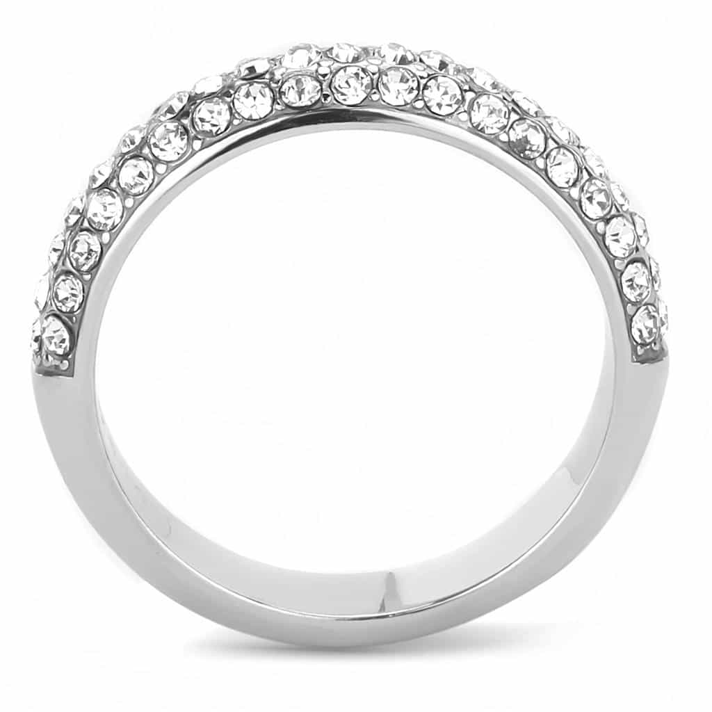 Stainless Steel Silver CZ Double Row Pave Half Eternity Band Ring view 5
