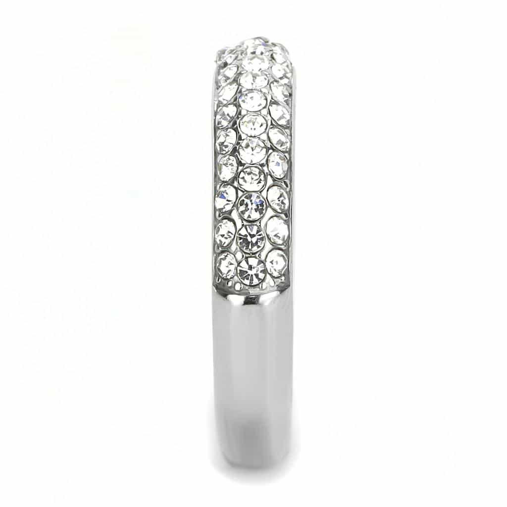 Stainless Steel Silver CZ Double Row Pave Half Eternity Band Ring view 7