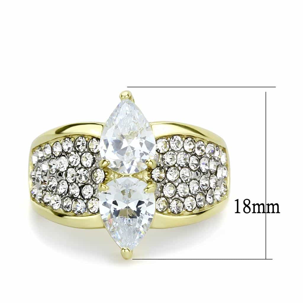 Stainless Steel Gold IP CZ Marquise Pear Pave Wing Cocktail Ring view 3