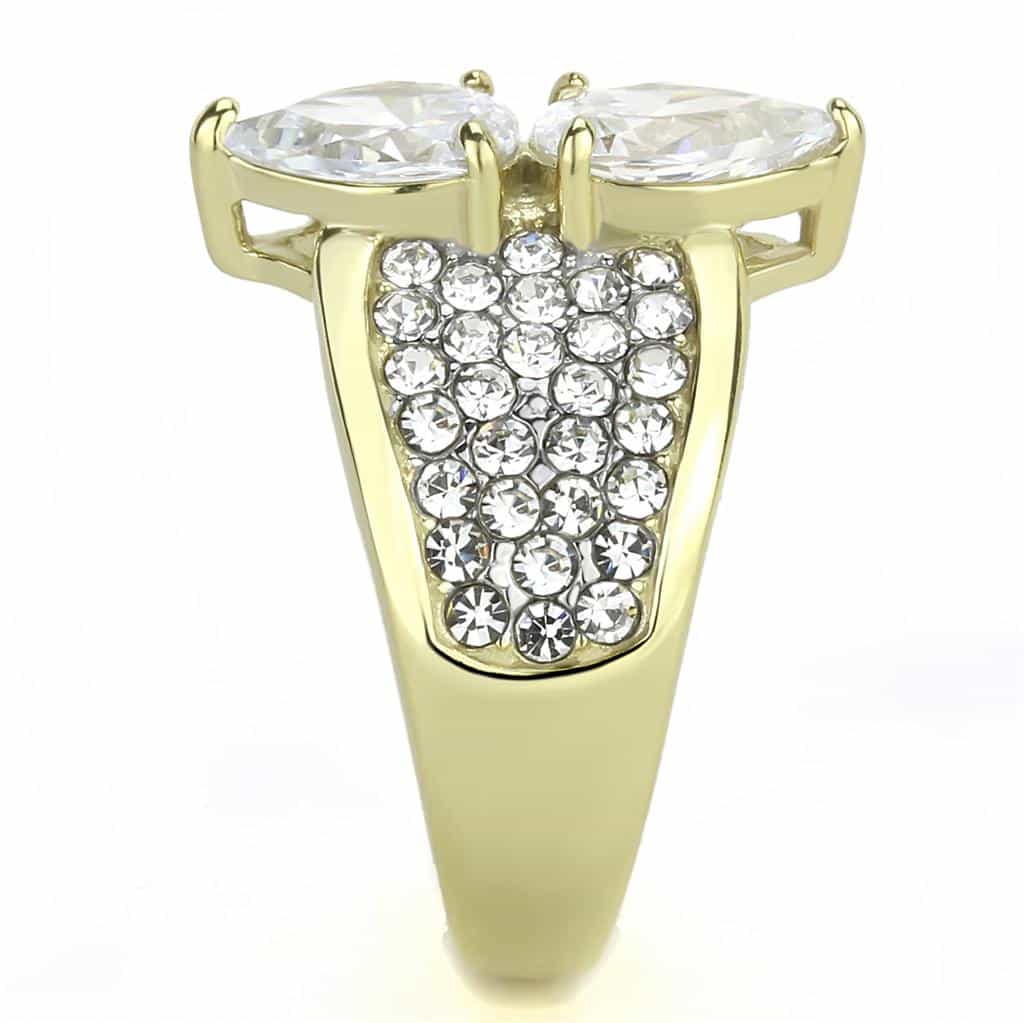 Stainless Steel Gold IP CZ Marquise Pear Pave Wing Cocktail Ring view 7