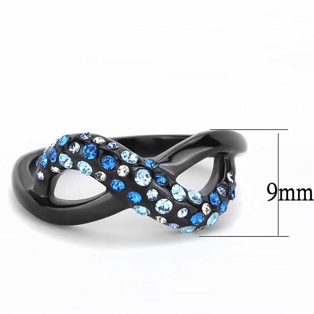 Stainless Steel Black IP Blue Sapphire CZ Multi Size Wave Ring view 3