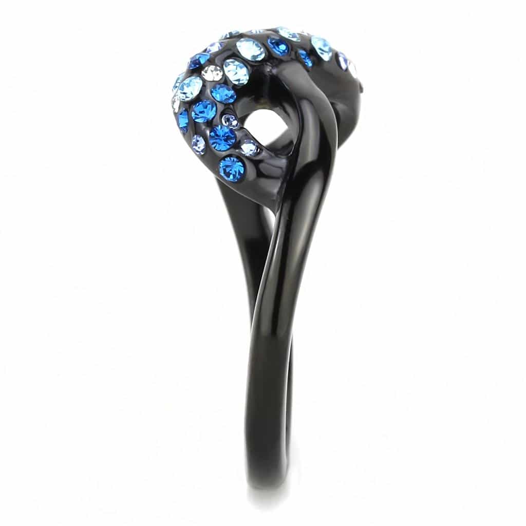 Stainless Steel Black IP Blue Sapphire CZ Multi Size Wave Ring view 7