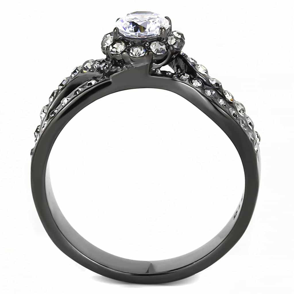 Stainless Steel Black IP CZ Round Pave Swirl Bypass Ring view 3