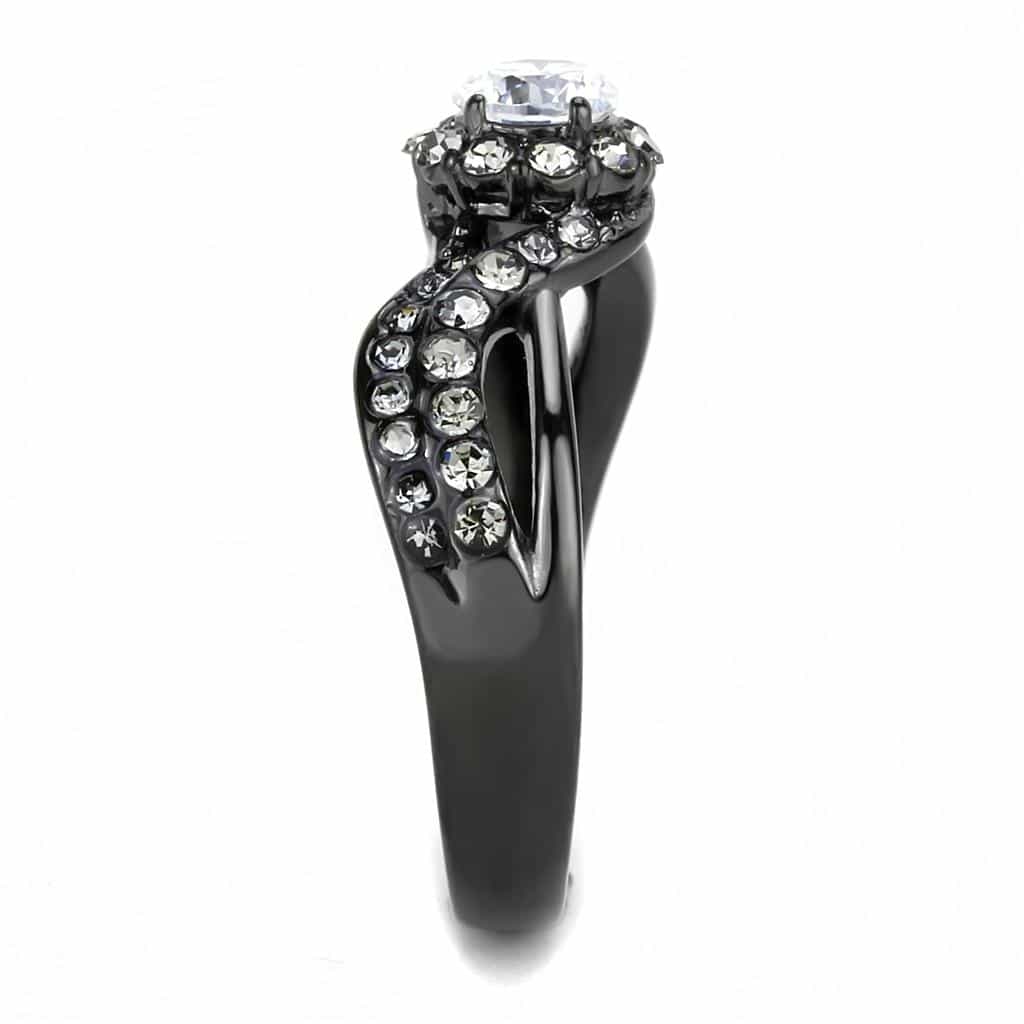 Stainless Steel Black IP CZ Round Pave Swirl Bypass Ring view 5