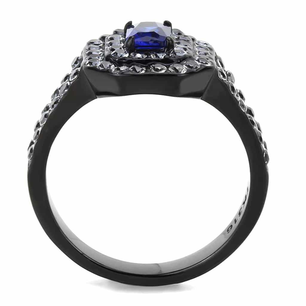Stainless Steel Black IP Blue Sapphire Emerald Cut CZ Double Ring view 5