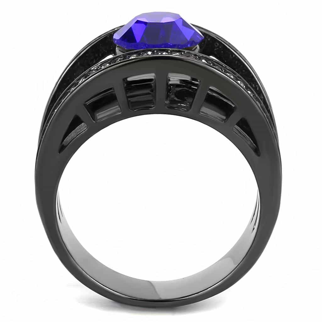 Stainless Steel Black IP Blue Sapphire Round CZ Channel Ring view 5