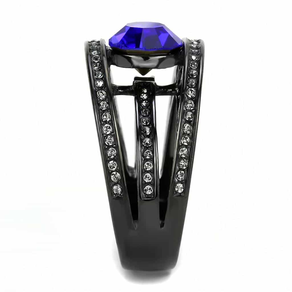 Stainless Steel Black IP Blue Sapphire Round CZ Channel Ring view 7