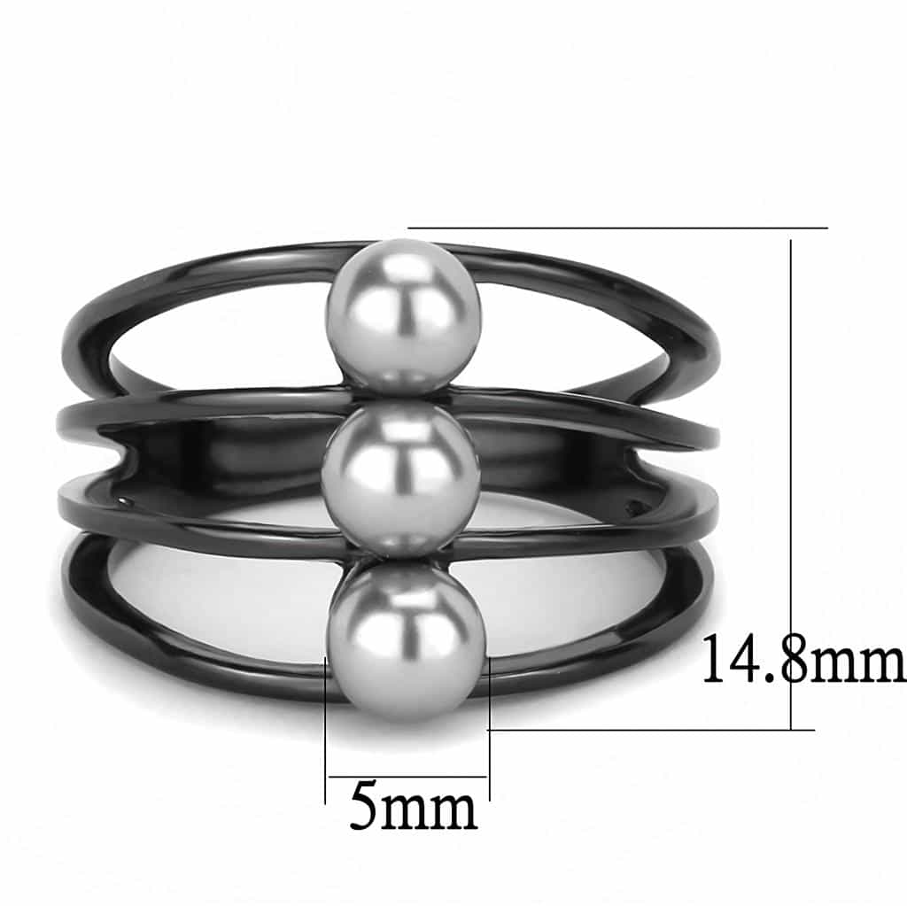 Stainless Steel Black IP Gray Pearl Triple Ball Open Multi Ring view 3