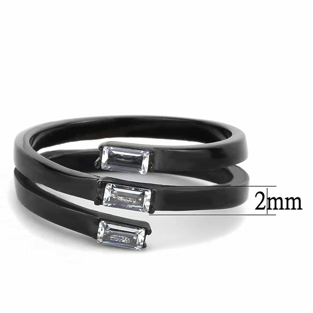 Stainless Steel Black IP CZ Baguette Split Shank Stack Ring view 3