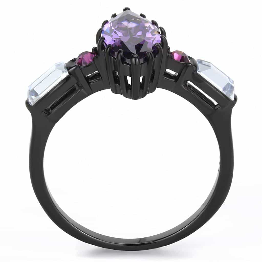 Stainless Steel Black IP Amethyst Marquise CZ Baguette Pink Ring view 5