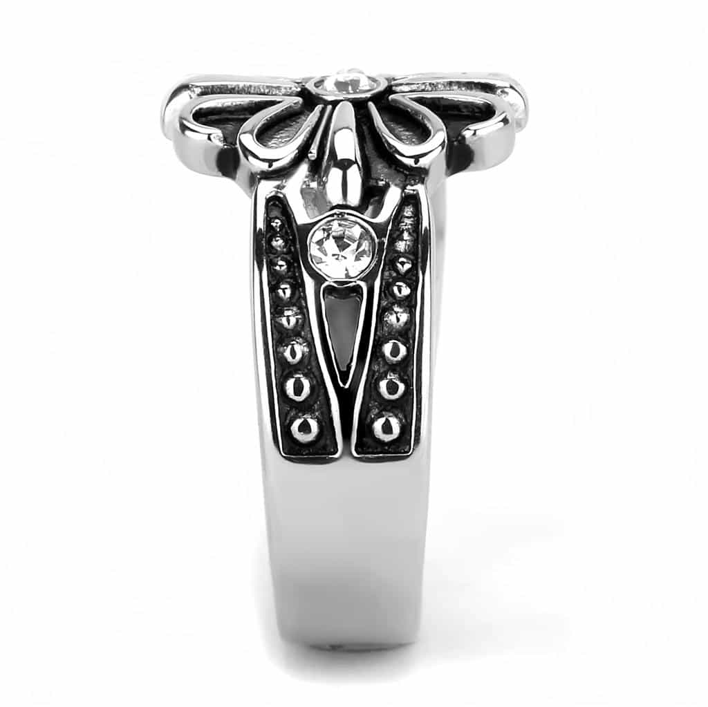 Stainless Steel Silver CZ Flower Cross Gothic Mens Signet Ring view 7