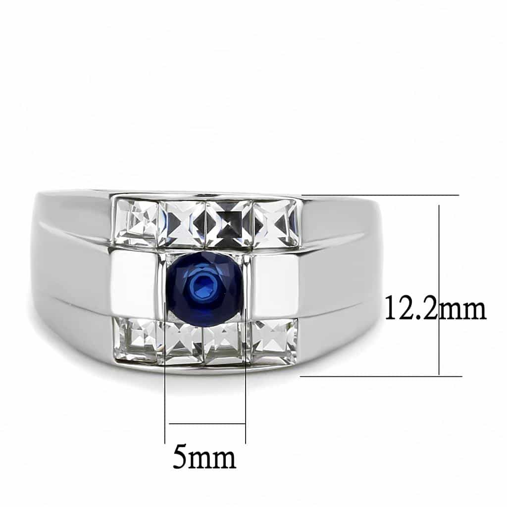 Stainless Steel Silver Blue Sapphire Round CZ Princess Ring view 3